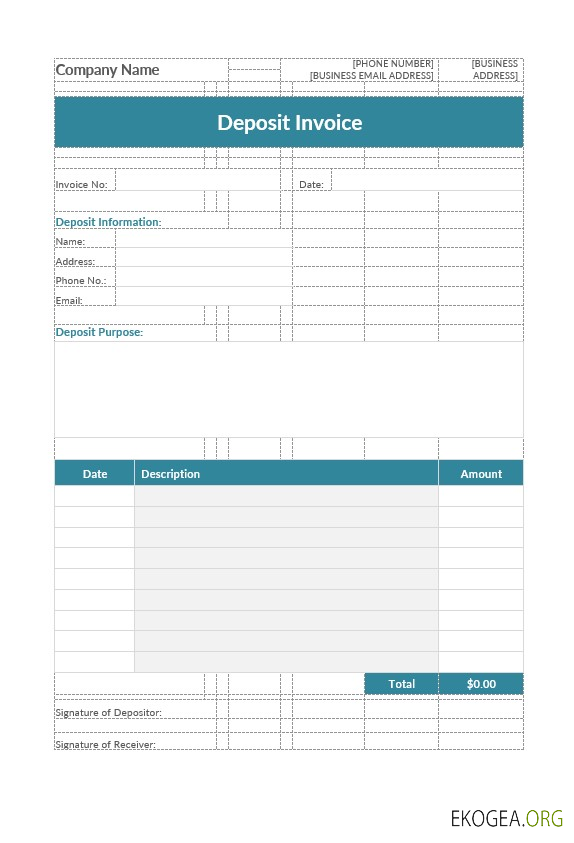 Modèle de facture de dépôt